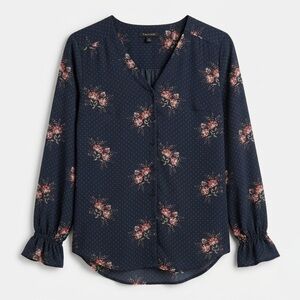 T Tahari Long Sleeve Ruffled Cuffs Floral Blouse